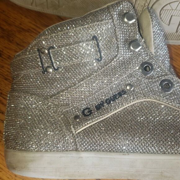 G by Guess Gold Sparkly High-Top Sneakers Women’s Size 9 Metallic Vintage Shoes - Picture 3 of 7